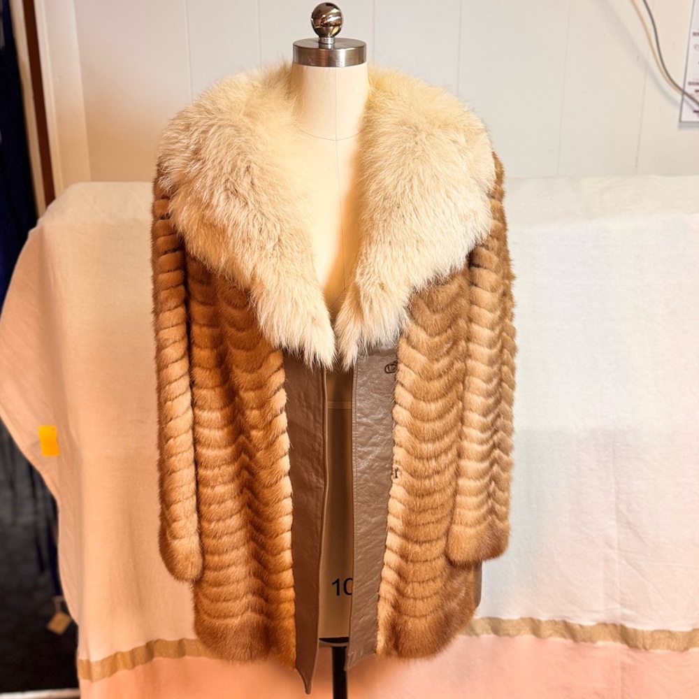 Vintage Tan Fur Jacket with Cream Collar